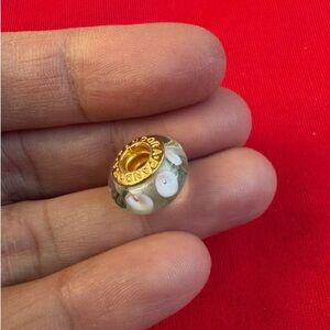 Solid 14K Yellow Gold PANDORA White Mystic Murano Glass Charm